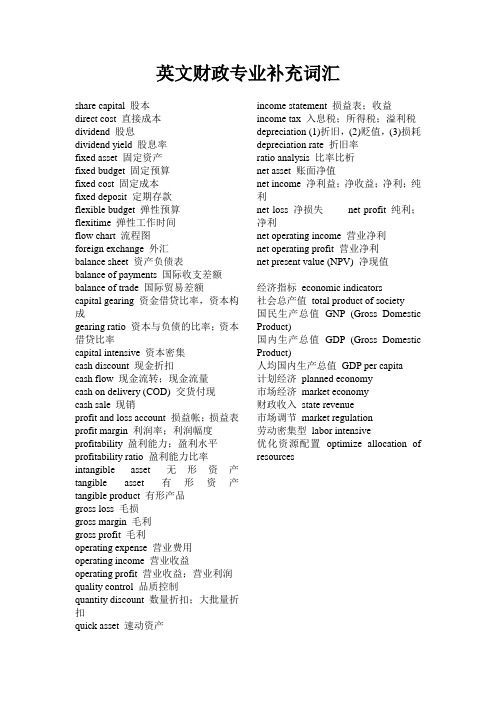 英文财政专业补充词汇