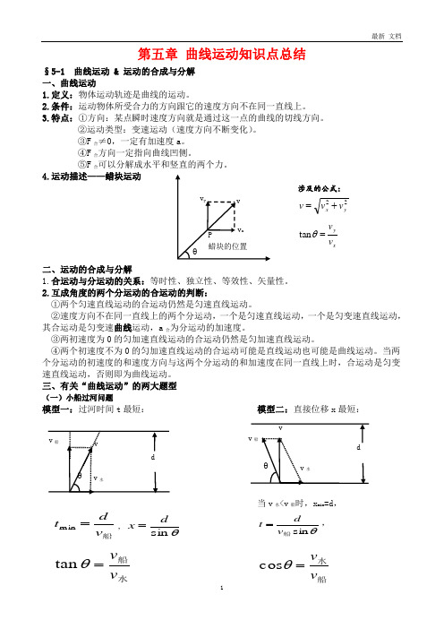 最新高中物理必修2第五章曲线运动知识点总结