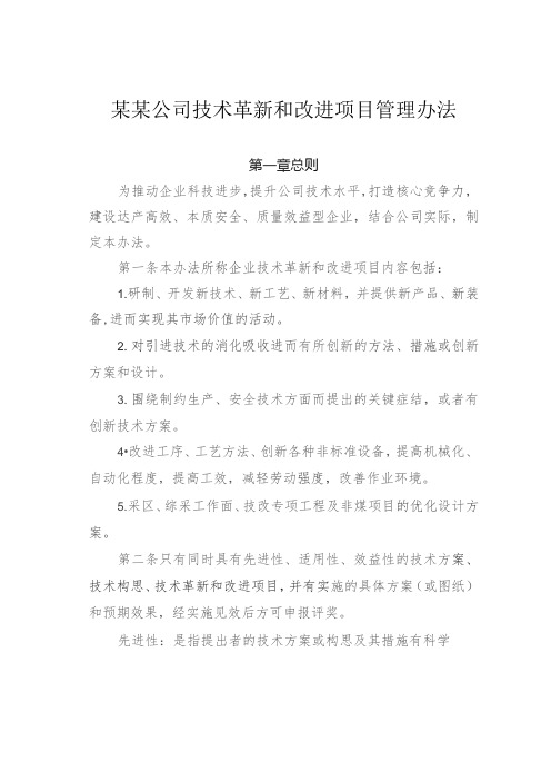 某某公司技术革新和改进项目管理办法