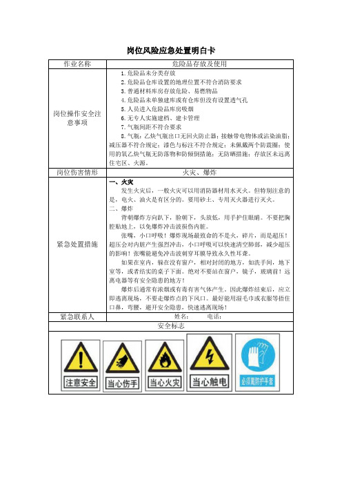 危险品存放及使用岗位风险应急处置明白卡