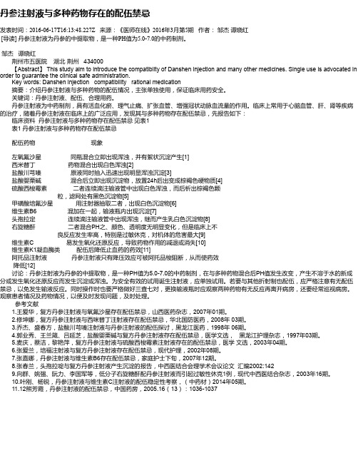 丹参注射液与多种药物存在的配伍禁忌