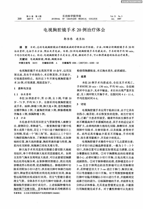 电视胸腔镜手术20例治疗体会