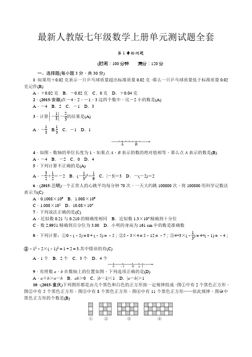 最新人教版七年级数学上册单元测试题全套带答案