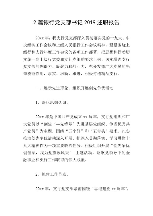 2篇银行党支部书记2019述职报告