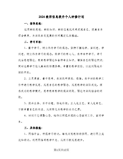 2024教师信息提升个人研修计划（6篇）