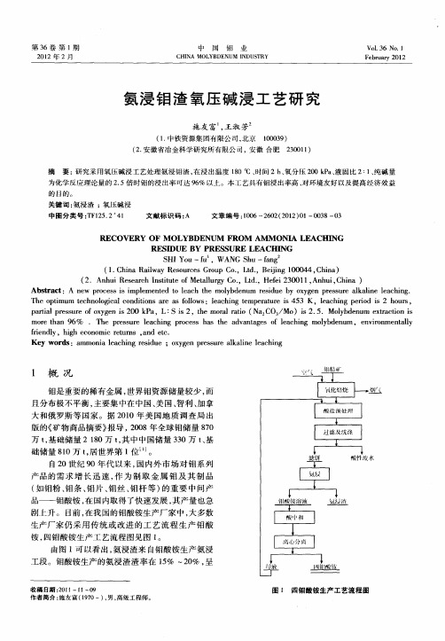 氨浸钼渣氧压碱浸工艺研究