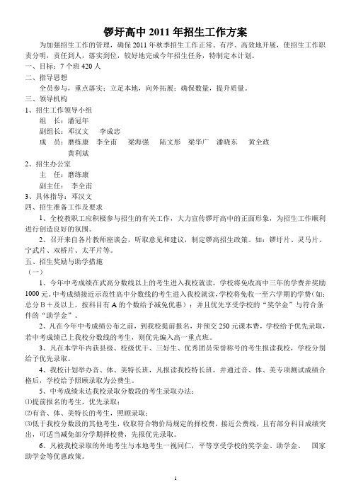 2011年招生 计划1