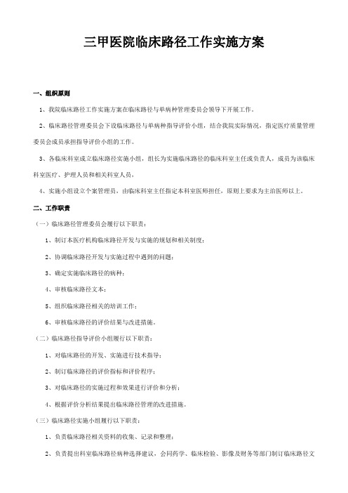 三甲医院临床路径工作实施方案