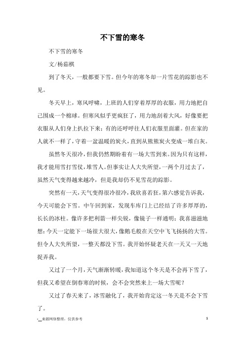 不下雪的寒冬_优秀作文
