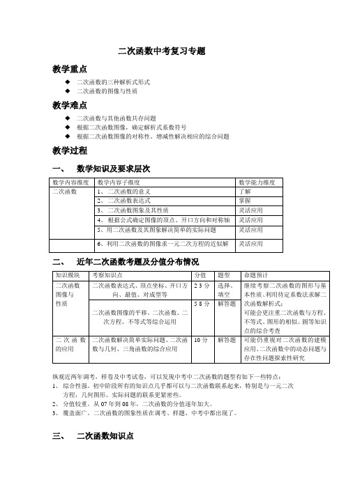 人教版初三数学上册第22章：二次函数总复习课教学设计