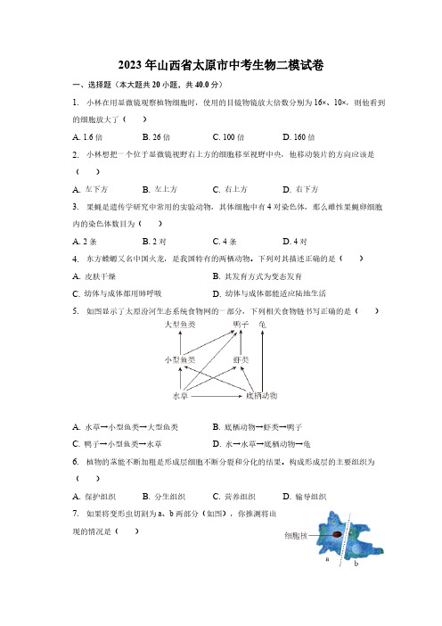 2023年山西省太原市中考生物二模试卷(含解析)