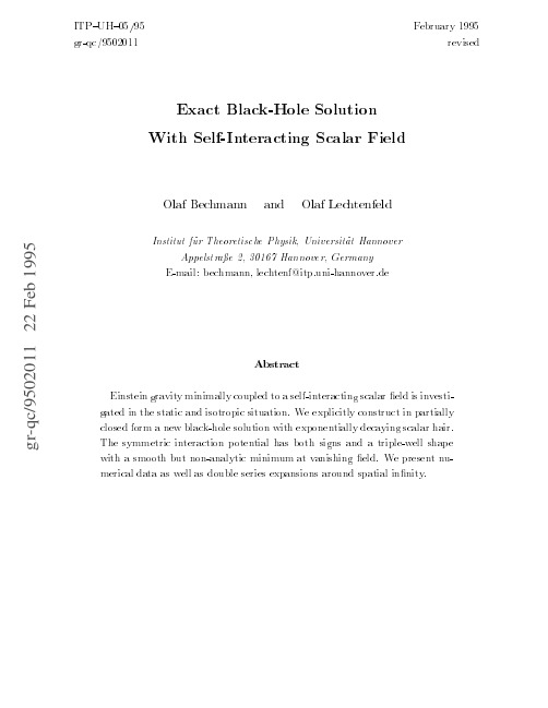 Exact Black-Hole Solution With Self-Interacting Scalar Field