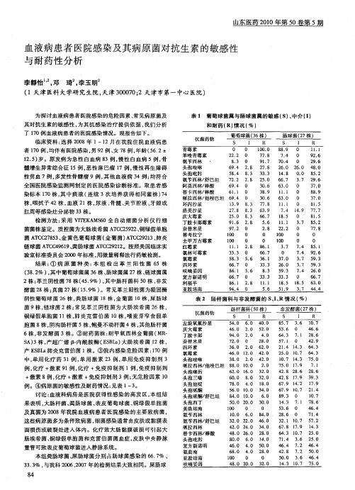 血液病患者医院感染及其病原菌对抗生素的敏感性与耐药性分析
