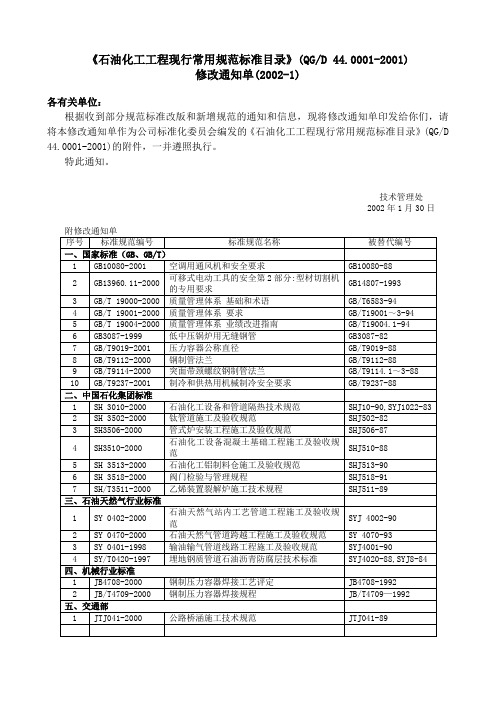01常用规范标准修改通知单