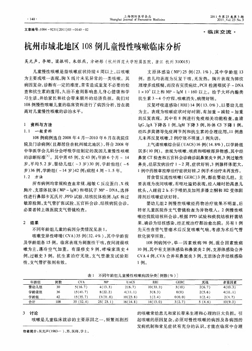 杭州市城北地区108例儿童慢性咳嗽临床分析