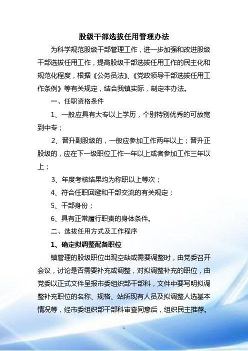 股级干部选拔任用管理办法