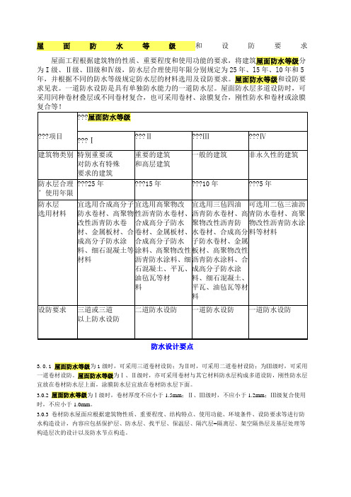 屋面防水等级和设防要求