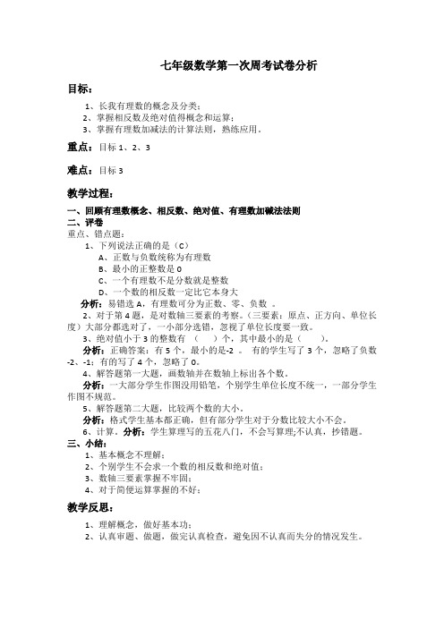 七年级数学第一次周考试卷分析