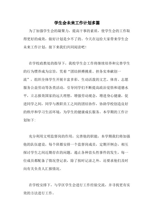 2021年学生会未来工作计划多篇
