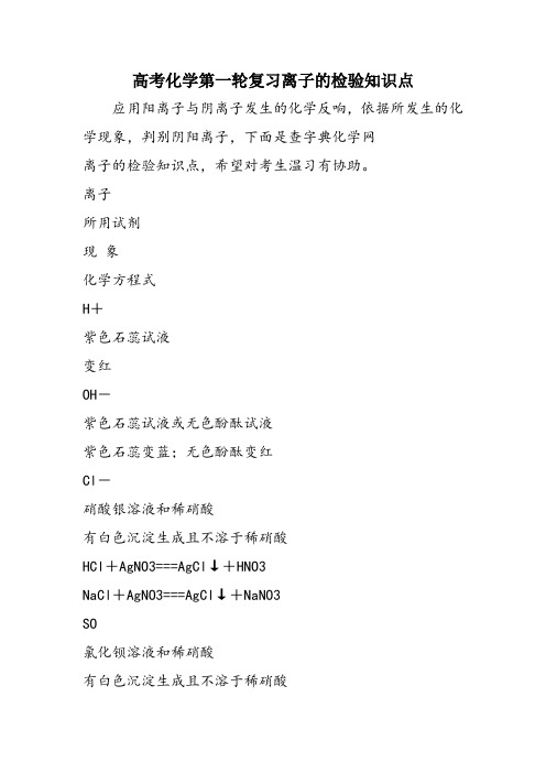 高考化学第一轮复习离子的检验知识点