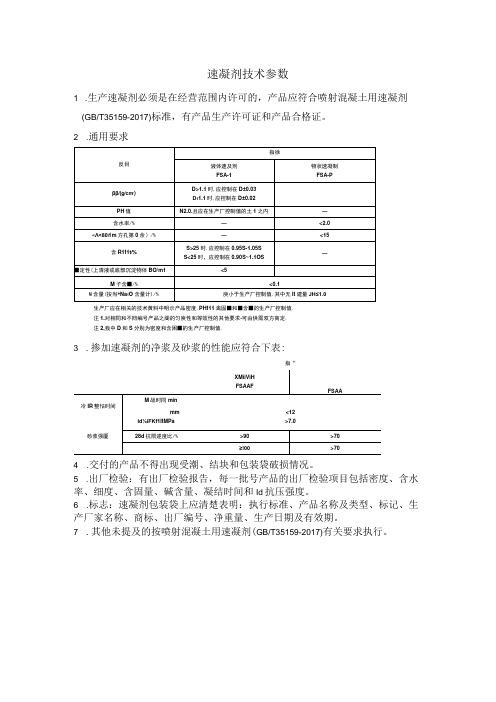 速凝剂技术参数