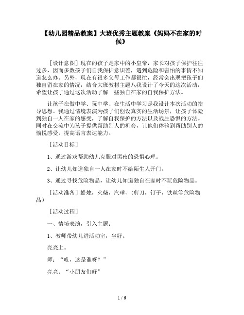 【幼儿园精品教案】大班优秀主题教案《妈妈不在家的时候》