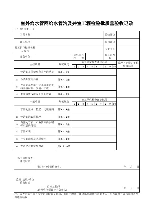 1-2-7给排水-18_室外给水管网给水管沟及井室工程检验批质量验收记录