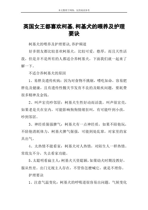 英国女王都喜欢柯基,柯基犬的喂养及护理要诀