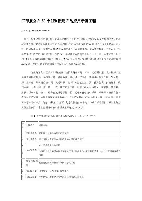 三部委公布50个LED照明产品应用示范工程