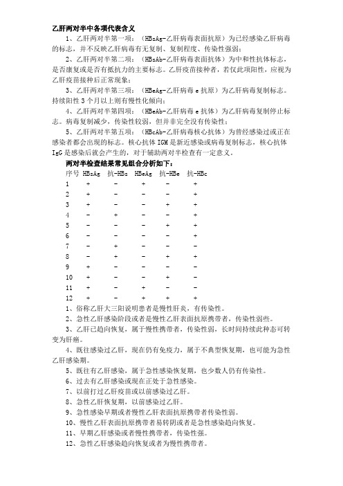 乙肝两对半中各项代表含义
