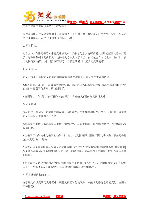 2011年中考文言文知识考点大纲汇集