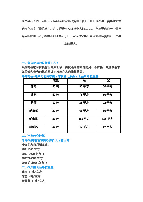 冷库面积和容量计算