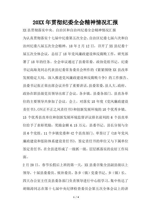 2019年贯彻纪委全会精神情况汇报