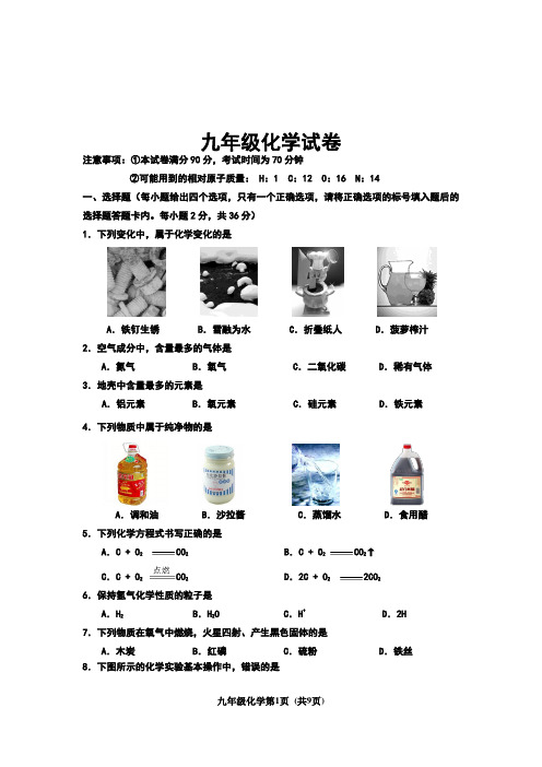 2012-2013年上学期期末化学测试及答案
