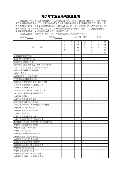 青少年学生生活满意度量表-张兴贵编制