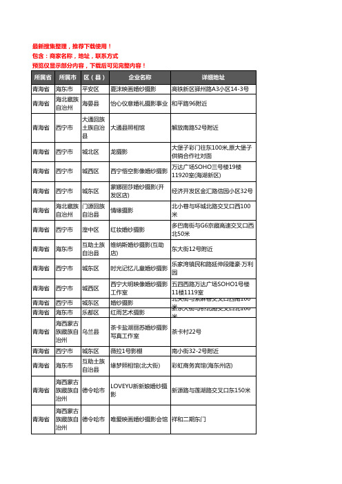 新版青海省婚纱摄影企业公司商家户名录单联系方式地址大全122家