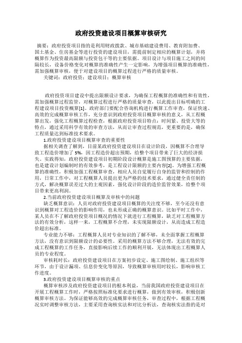 政府投资建设项目概算审核研究