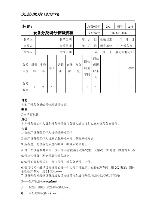 GMP设备分类编号管理规程