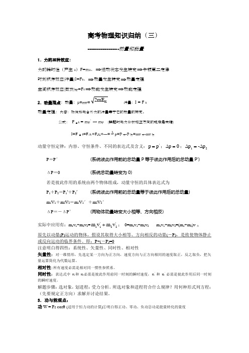 高中物理动量和能量知识归纳