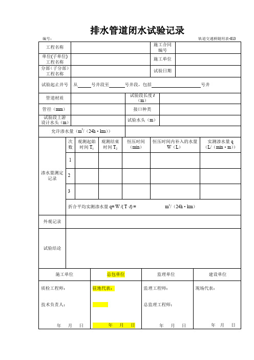 排水管道闭水试验记录