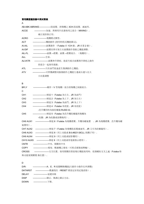 常用模型遥控器中英对照表