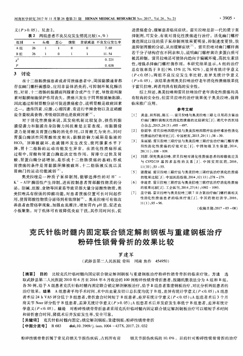 克氏针临时髓内固定联合锁定解剖钢板与重建钢板治疗粉碎性锁骨骨
