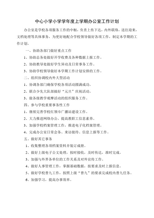 中心小学小学办公室工作计划