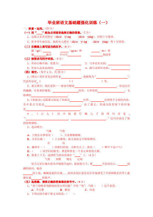 (小升初)苏教版小学语文毕业班基础题强化训练2(共九套)