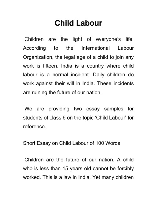 印度学生谈童工 Child Labour 英语作文(6)