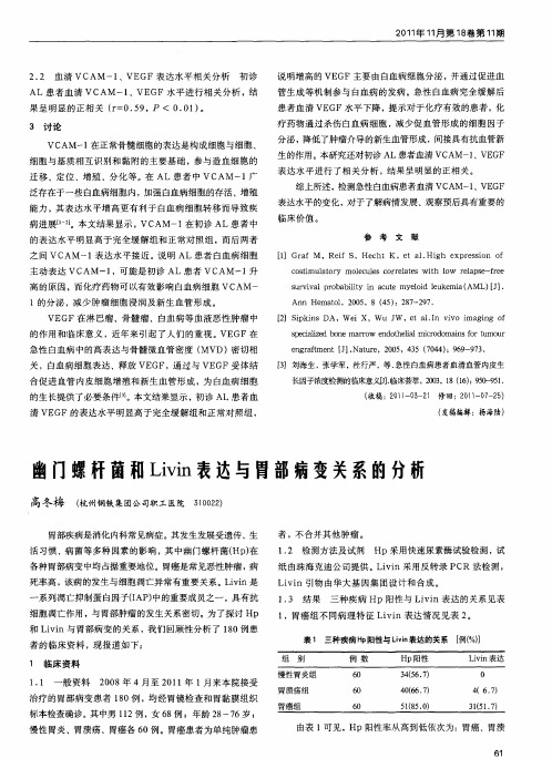 幽门螺杆菌和Livin表达与胃部病变关系的分析