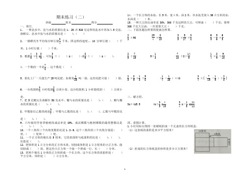 新苏教版六年级数学上册期末试卷期末练习(二)