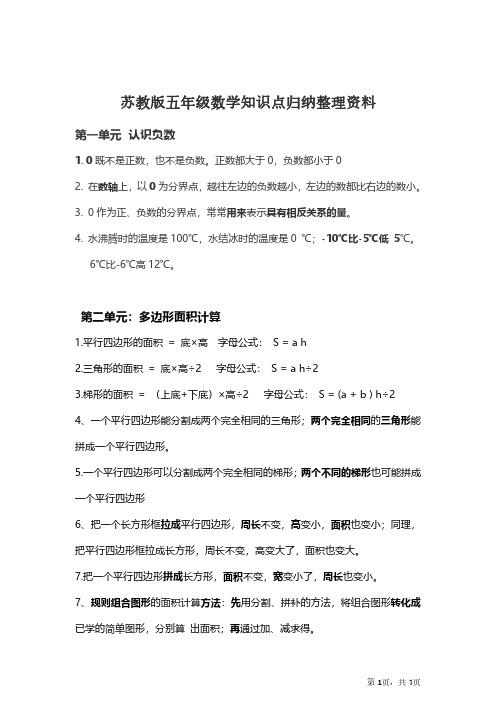 数学苏教版五年级下册知识点归纳