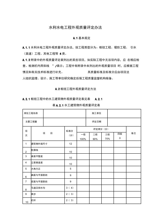 水利水电工程外观质量评定办法及表格