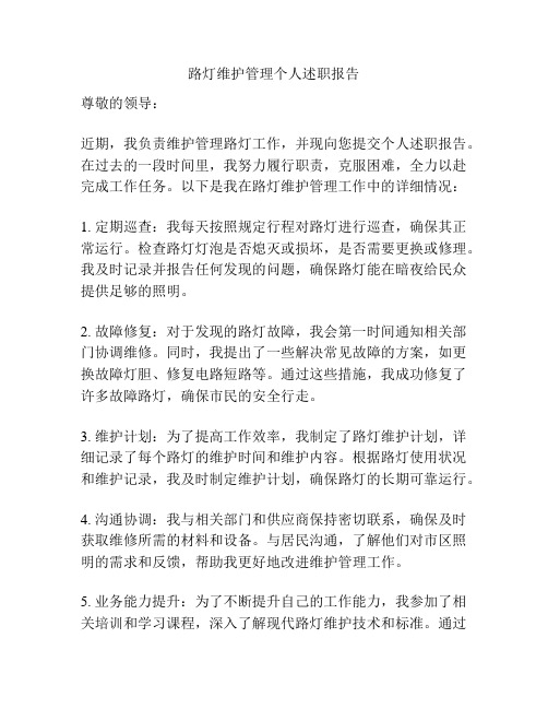 路灯维护管理个人述职报告
